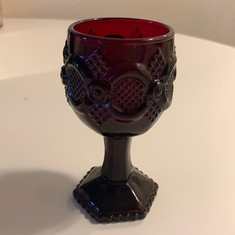 Vintage Avon Cape Cod Ruby Red Glass Goblet liquor glass collectible
